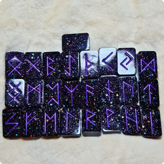 Black Holographic & Electric Purple Elder Futhark Norse Runestones